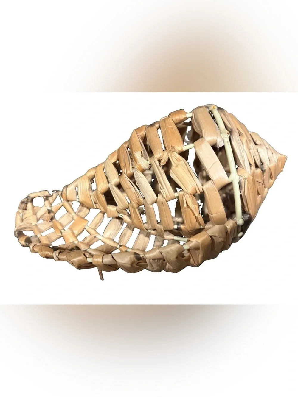 Vintage Conch Seashell Woven Basket on Wire Frame